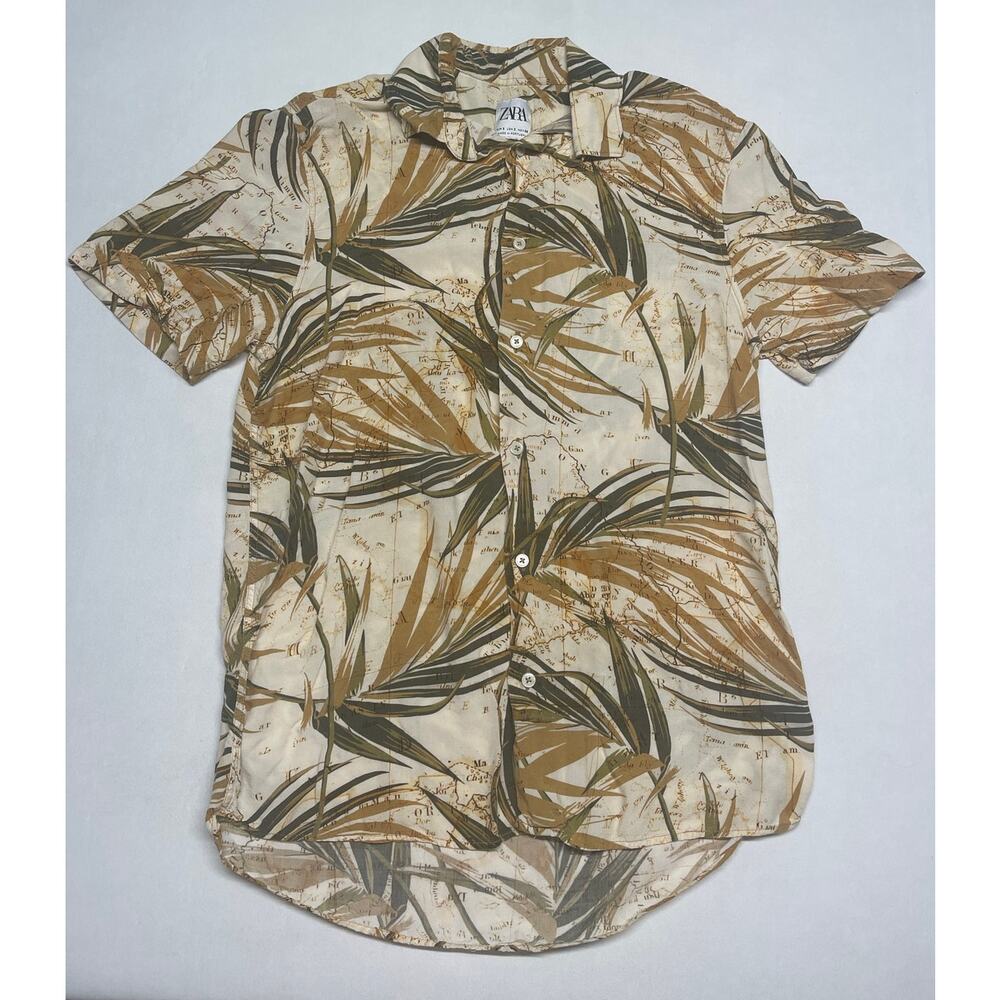 Zara Men's Palm Leaf Map Print Short Sleeve button Down Shirt - size small